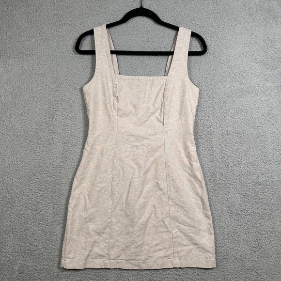 Old Navy Dress Womens Small Beige Linen Blend Sleeveless Smocked Square Neck - Picture 7 of 7